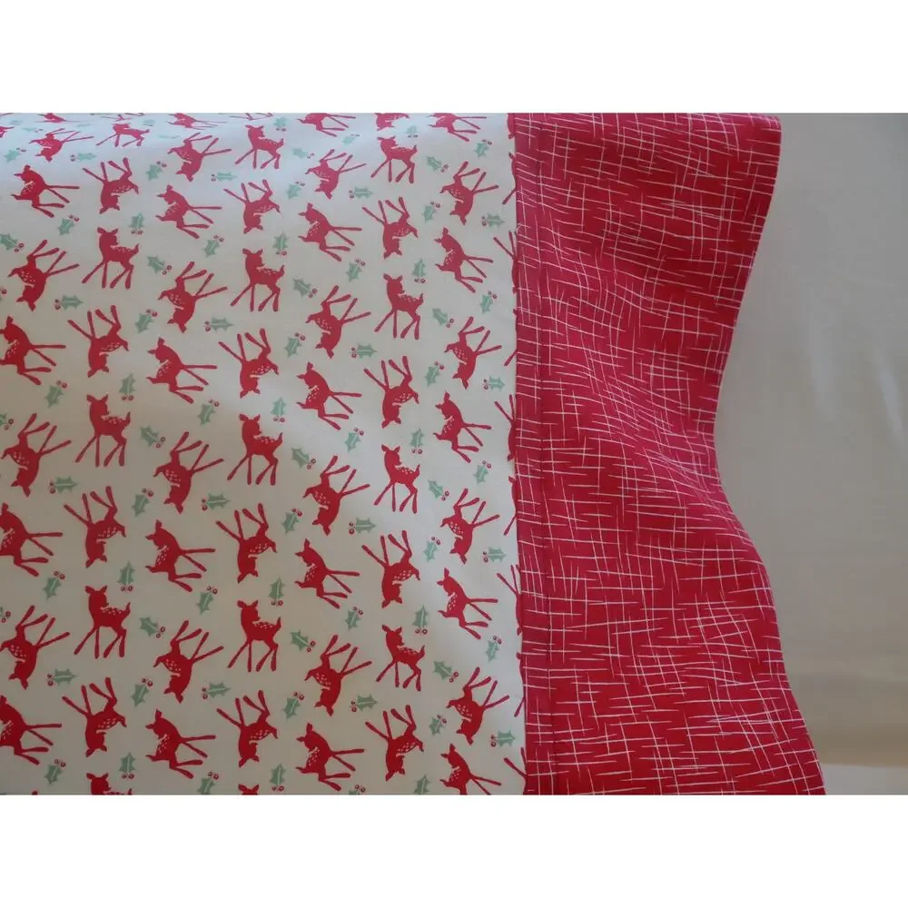 Handmade Red Reindeer Christmas Pillowcase, Designer Cotton (14x21)